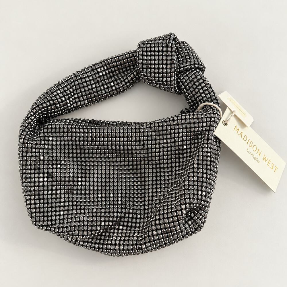 Madison West Black Rhinestone Knotted Shoulder Bag